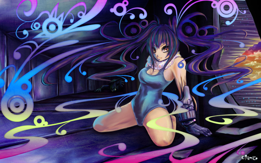 highres, long_hair, one-piece_swimsuit, original, pant-3, purple_hair, school_swimsuit, signature