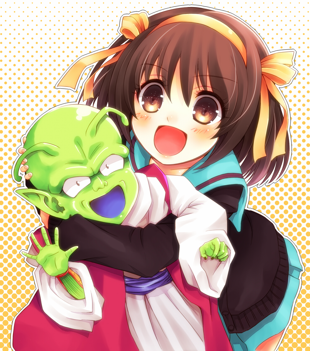 brown_eyes, brown_hair, cardigan, crossover, dende, dragon_ball, dragon_ball_kai, dragon_ball_z