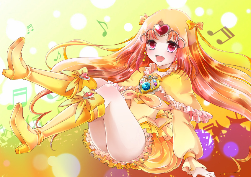 boots, bow, brooch, circlet, cure_muse, cure_muse_(yellow), dress, frills