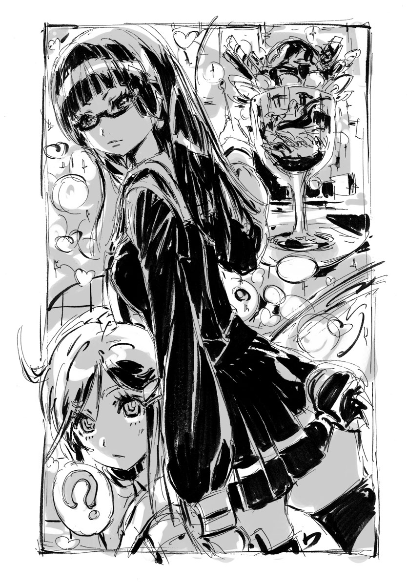 2girls, akiman, black_hair, chiaki_kurihara, female, glasses, highres, hime_cut