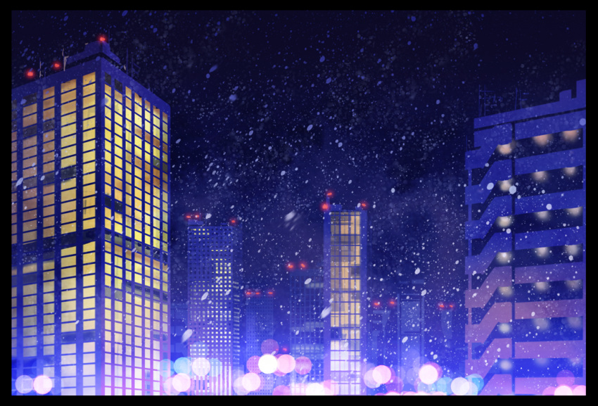 building, city, night, snow, technoheart