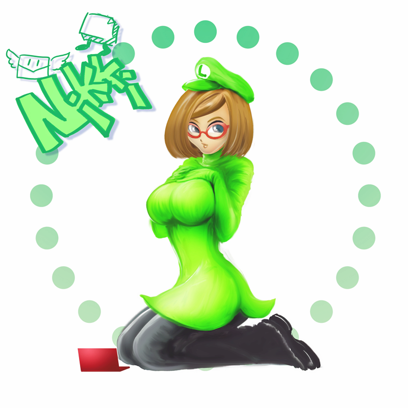 1girl, 3ds, bark, black_eyes, breast_suppress, breasts, brown_hair, cosplay