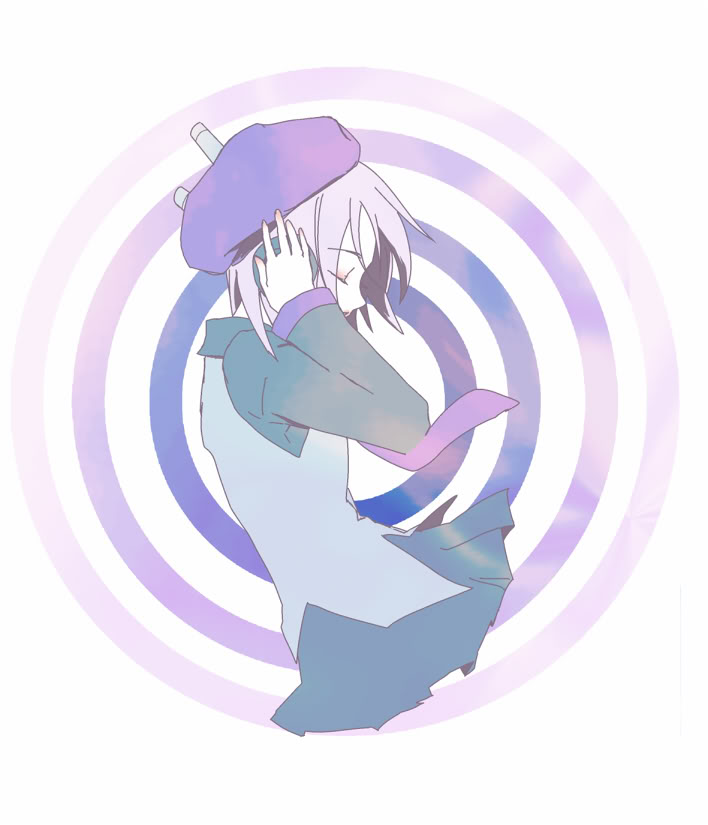 circle, closed_eyes, concentric_circles, hanbu, hat, headphones, necktie, purple_hair