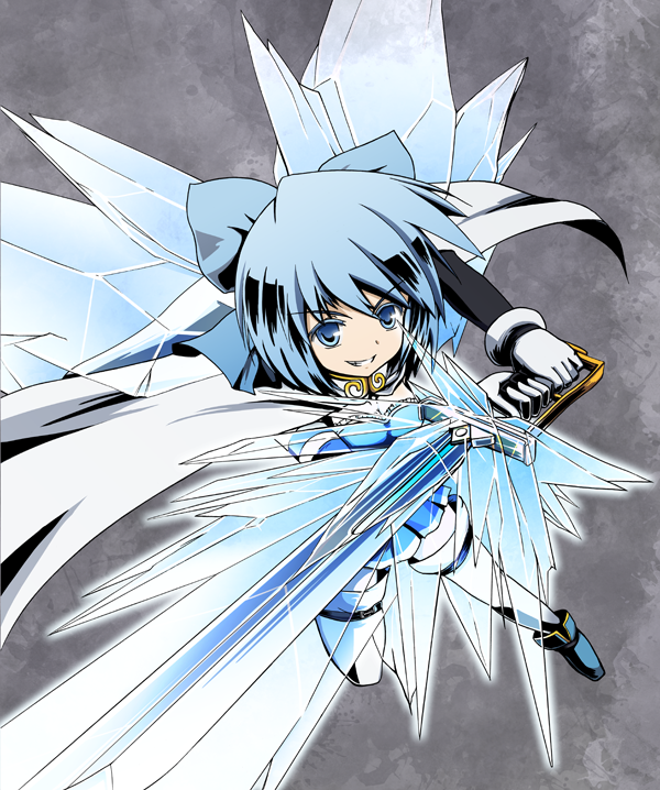 alternate_costume, blue_eyes, blue_hair, bow, cirno, cosplay, elbow_gloves, gloves