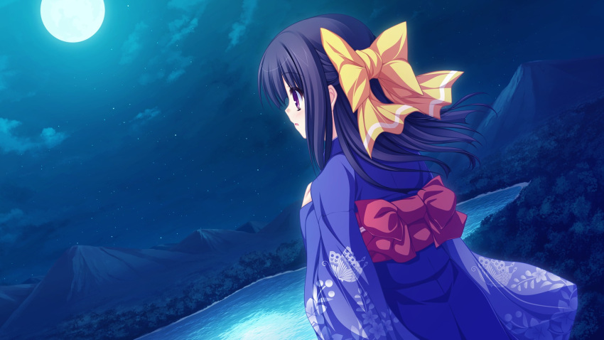 black_hair, game_cg, japanese_clothes, kimono, lunaris_filia, minase_yukari, moon, possible_duplicate