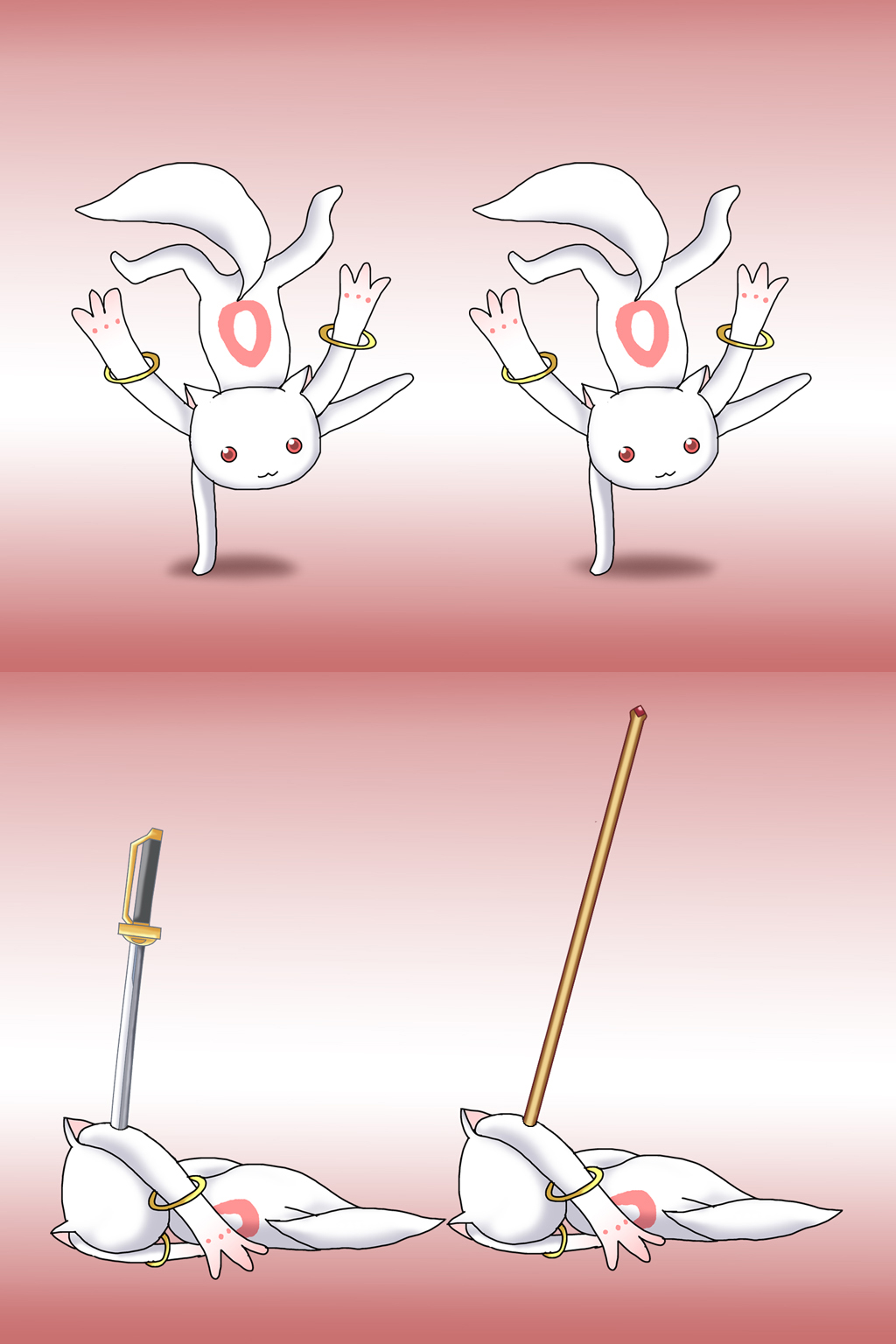 kill_me_baby, kill_me_dance, kyubey, mahou_shoujo_madoka_magica, md5_mismatch, parody, polearm, spear, sword, weapon, zumo