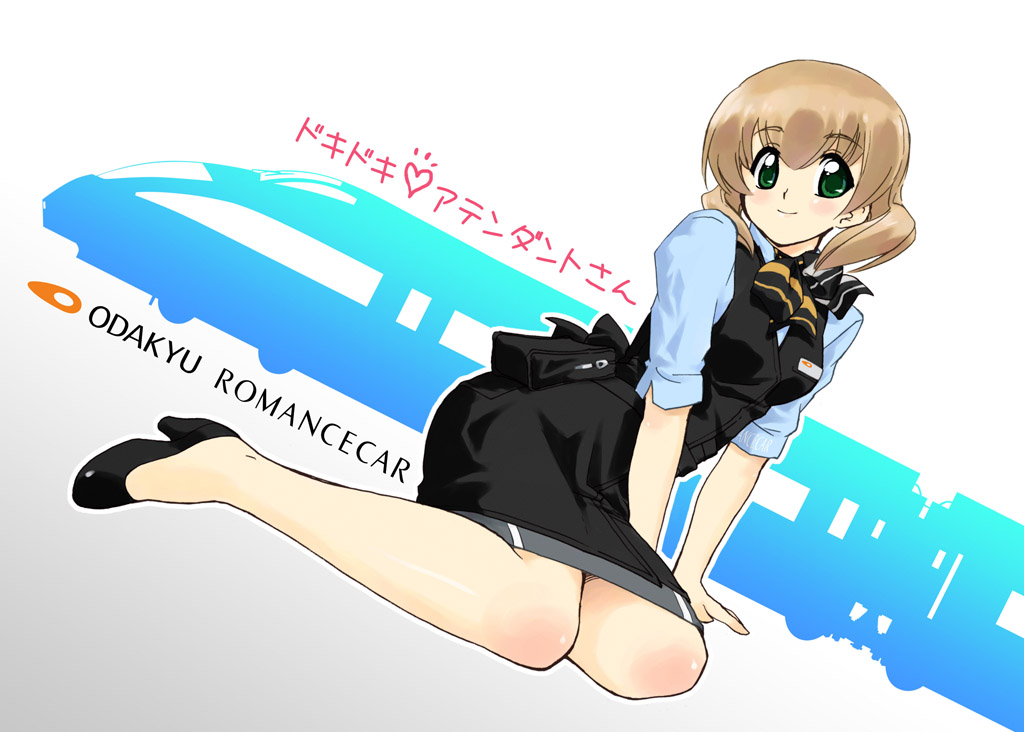 1girl, brown_hair, green_eyes, shibusawa_asagi, short_hair, smile, solo, tessai