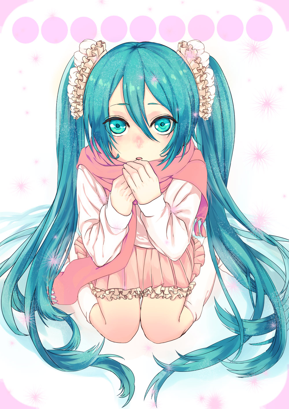 aqua_eyes, aqua_hair, bad_id, dress, hatsune_miku, highres, lace, leg_warmers
