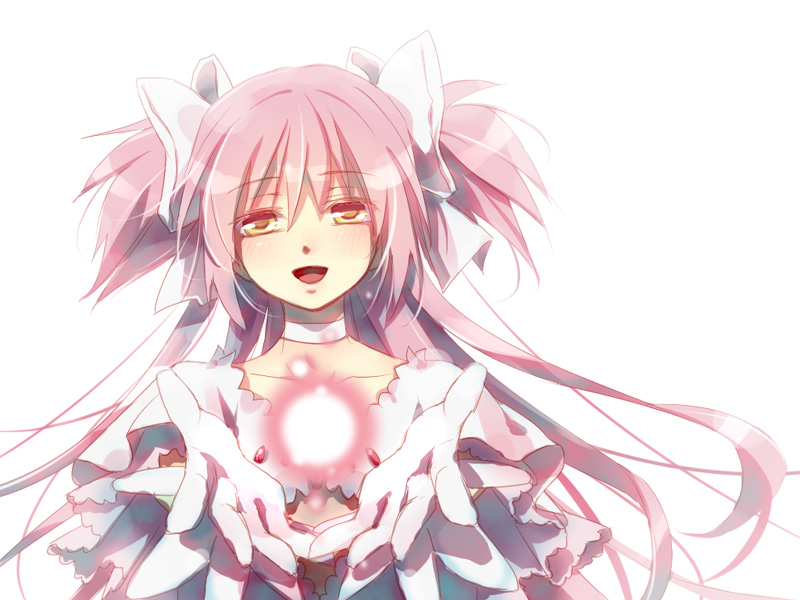 bow, dress, gloves, goddess_madoka, hair_bow, kaname_madoka, kururumy, long_hair