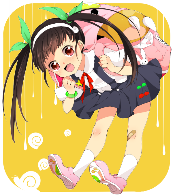 bad_id, bag, bakemonogatari, bandaid, bear_paw, black_hair, fang, hachikuji_mayoi