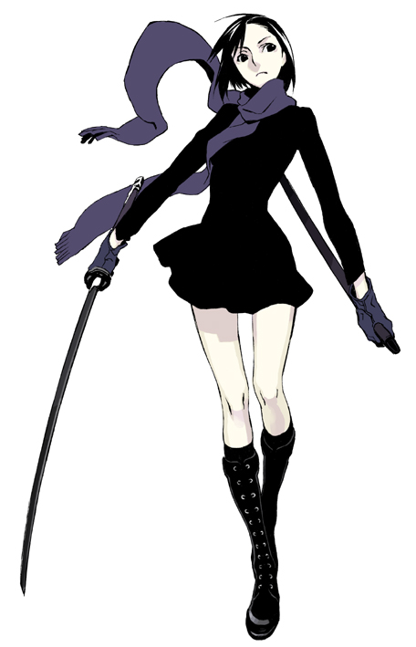 artist_request, black_eyes, black_hair, boots, dogs:_bullets_&amp;_carnage, fuyumine_naoto, gloves, katana