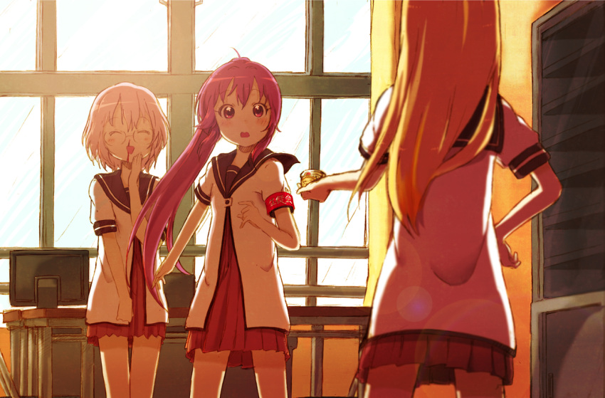 blonde_hair, blood, glasses, hand_on_hip, hand_on_own_face, hips, ikeda_chitose, multiple_girls