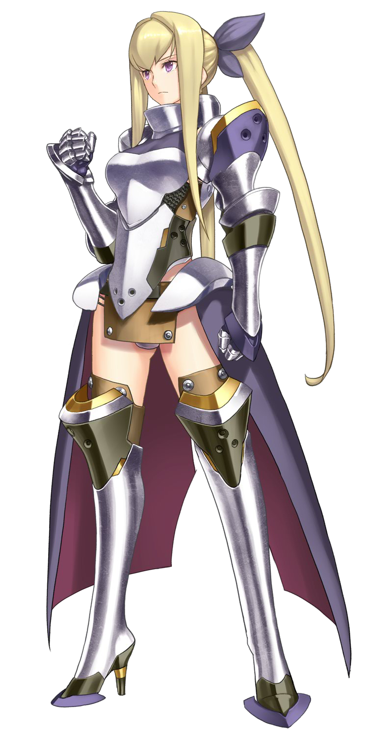 ar_tonelico_iii, armor, blonde_hair, boots, clenched_hands, fist, frown, gauntlets