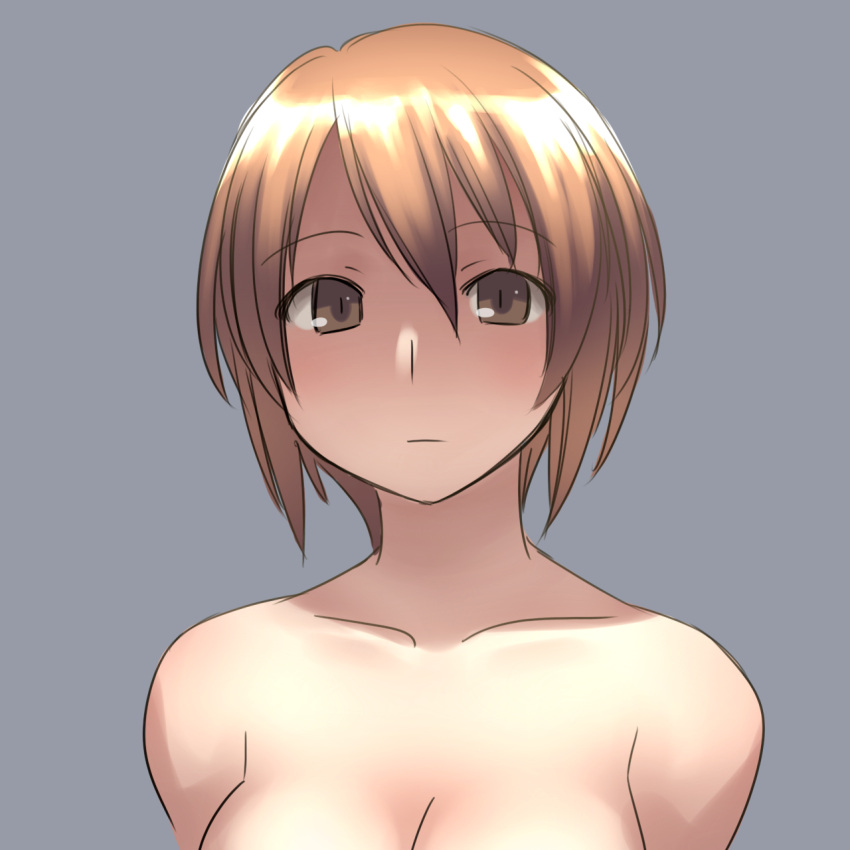 aaaa, breasts, brown_eyes, brown_hair, bust, collarbone, face, highres, looking_at_viewer, nude, original, short_hair, solo