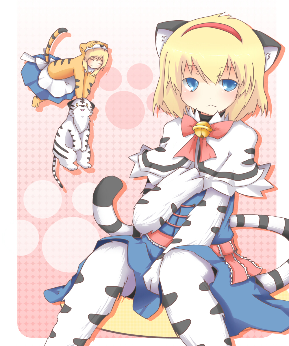 alice_margatroid, animal_costume, animal_ears, blonde_hair, blue_eyes, cat_ears, doll, fang