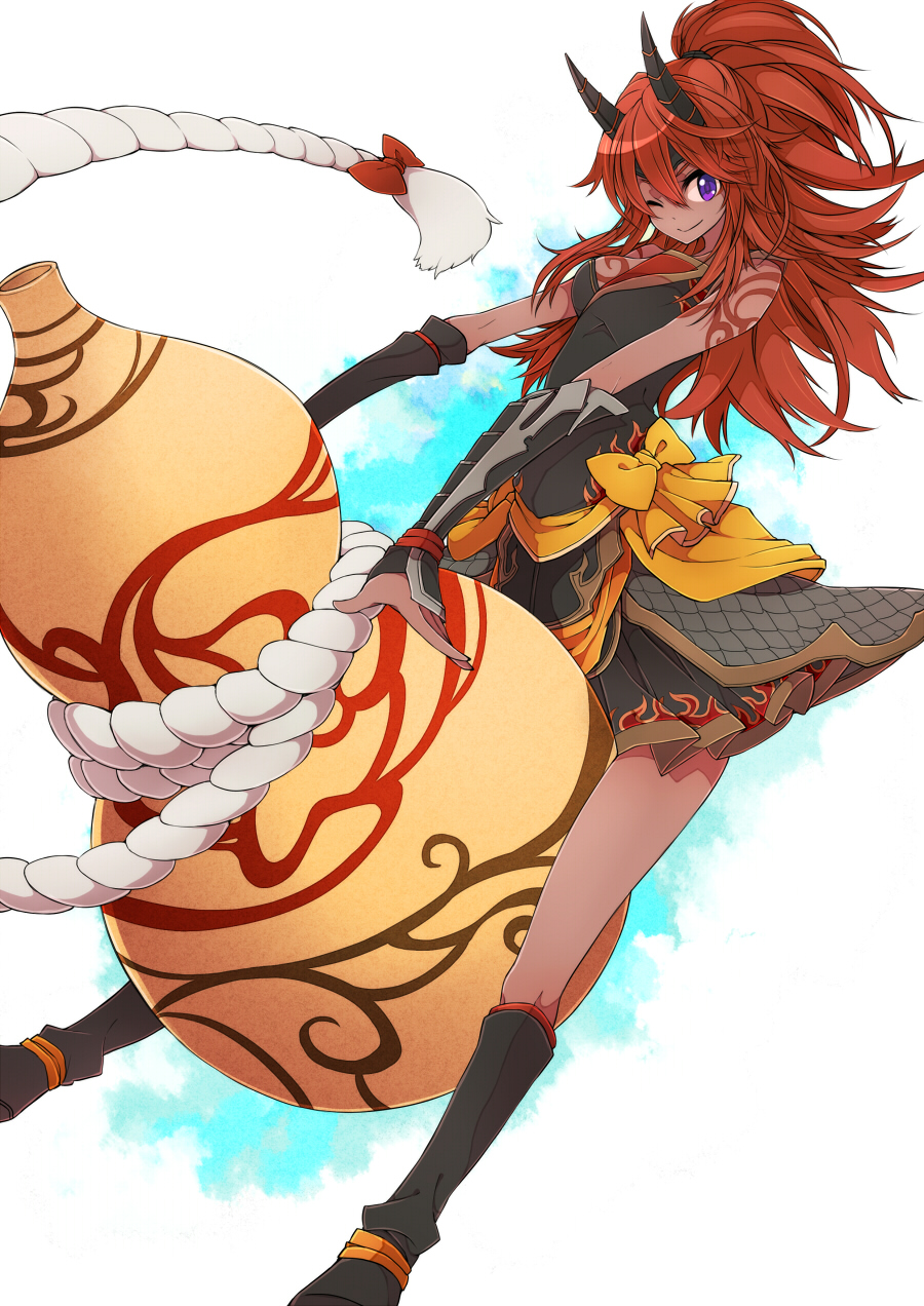 gourd, highres, musou_orochi_2, purple_eyes, shuten_doji, violet_eyes, wink