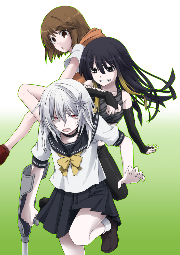black_eyes, brown_eyes, brown_hair, crutch, genderswap, idora, idora_(idola), kinuhata_saiai
