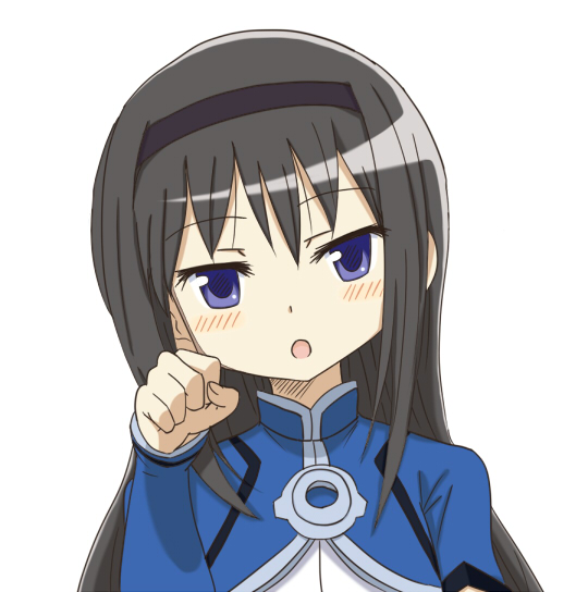 :o, akemi_homura, banitei, black_hair, blush, cosplay, crossover, fin_ay_ludo_sui_lavinty