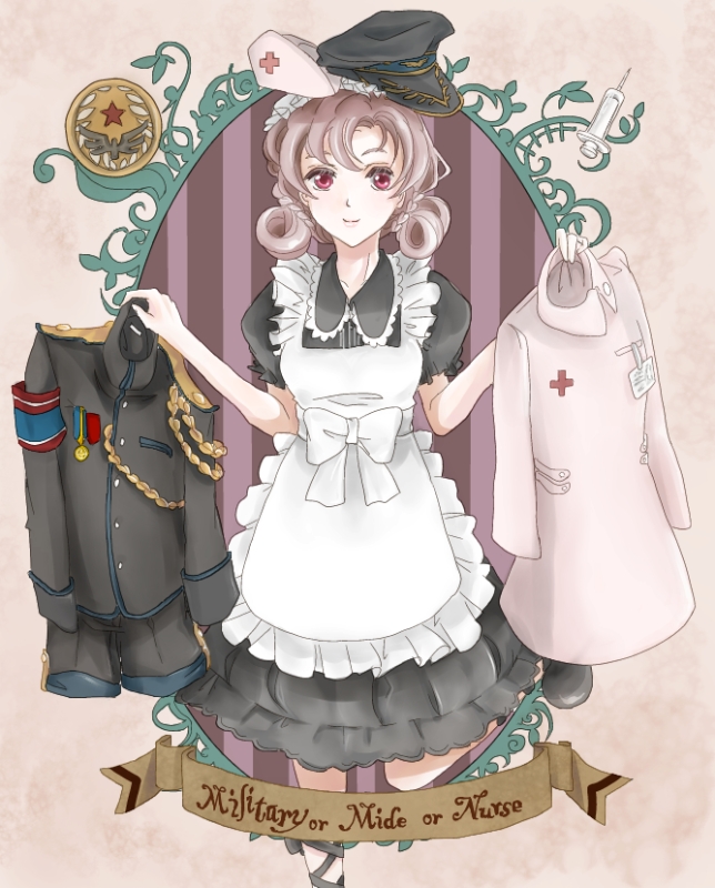 bad_id, blow, copyright_request, cosplay, curly_hair, frills, hat, maid