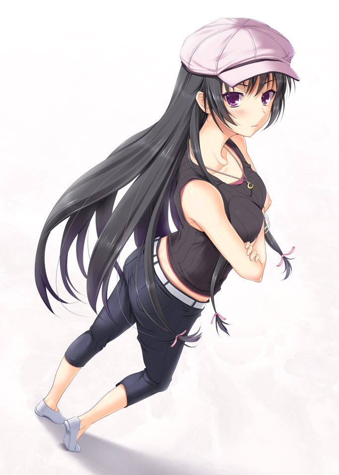 ass, black_hair, boku_wa_tomodachi_ga_sukunai, casual, crossed_arms, from_above, hat, jeans