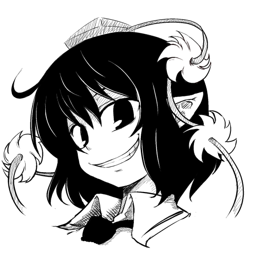 ahoge, face, grin, hat, monochrome, nanatsume, pointy_ears, portrait