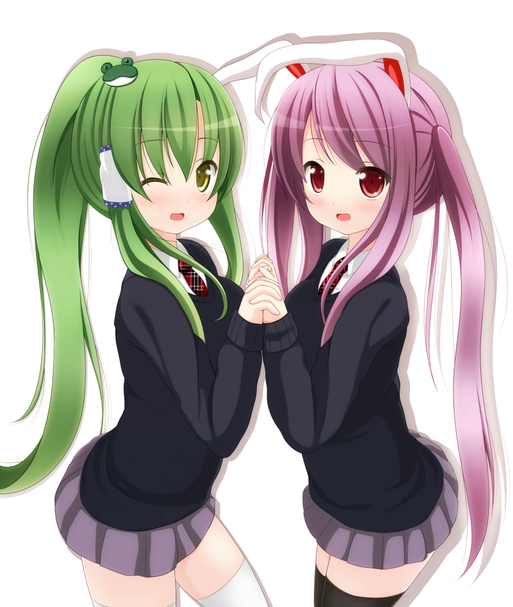 alternate_costume, alternate_hairstyle, animal_ears, aoba_senkiri, black_legwear, bunny_ears, chimunge, frog