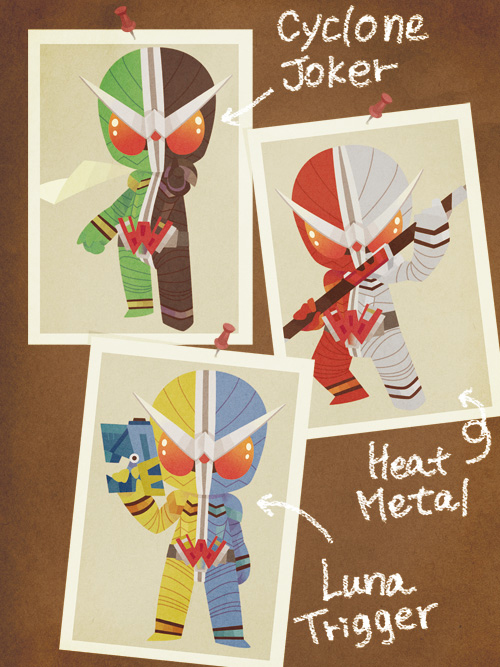 antenna, bad_id, belt, chibi, english, gun, henshin, kamen_rider, kamen_rider_double, kamen_rider_w, nk_(pixiv405446), scarf, staff, weapon