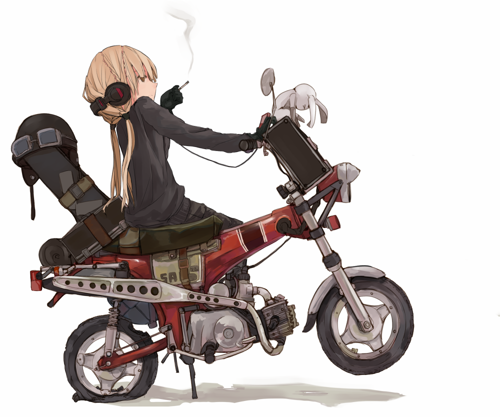 1girl, acr, acr_(artist), bangs, blonde_hair, blunt_bangs, brown_eyes, cigarette