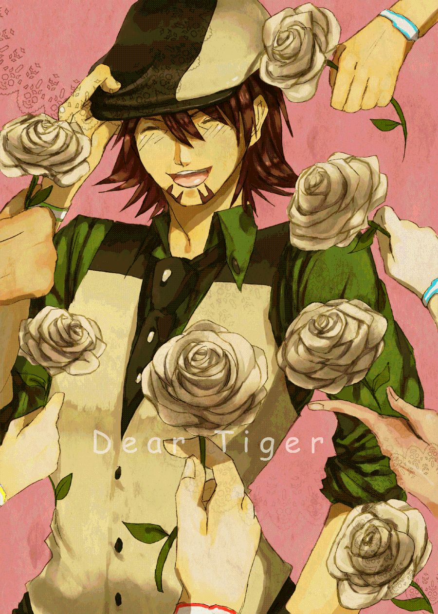 ^_^, bad_id, benibeni, blush, brown_hair, cabbie_hat, closed_eyes, english