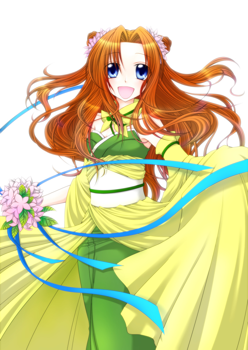 absurdres, blue_eyes, detached_sleeves, highres, hisui_suzuhana, long_hair, looking_at_viewer, open_mouth