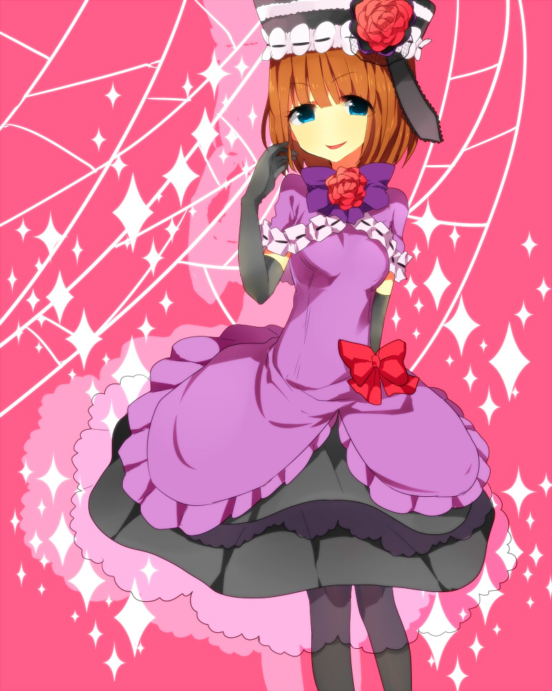 blue_eyes, bow, dress, elbow_gloves, eva_beatrice, flower, frills, gloves
