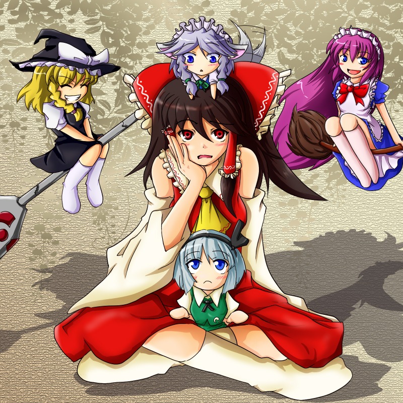 :<, ^_^, animal_ears, apron, ascot, blonde_hair, blue_eyes, bow