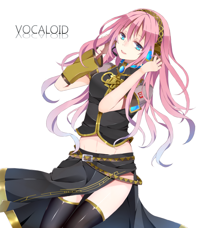 bad_id, blue_eyes, headphones, headset, kuroneko_(pink-rori), long_hair, megurine_luka, open_mouth