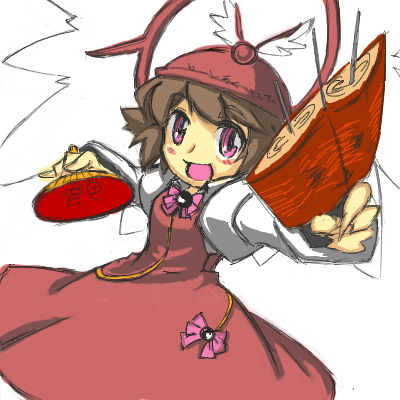 :d, alternate_hair_color, blush_stickers, brown_hair, dress, eel, fan, fish