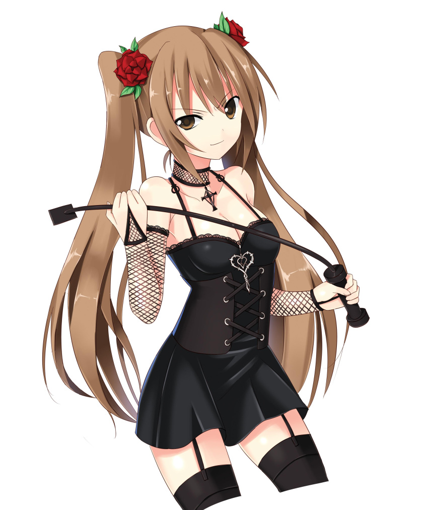 absurdres, artist_request, bare_shoulders, breasts, bridal_gauntlets, brown_eyes, brown_hair, choker