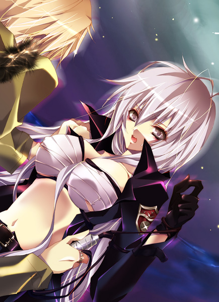 ahoge, bandages, dino, fang, genderswaper, gloves, grey_eyes, grey_hair
