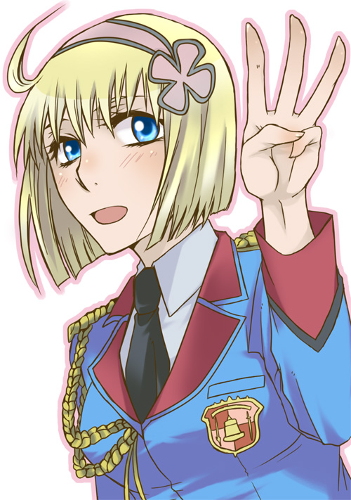 black_(pixiv1431983), blonde_hair, blue_eyes, cosette_koolhaas, female, hairband, military_uniform, necktie