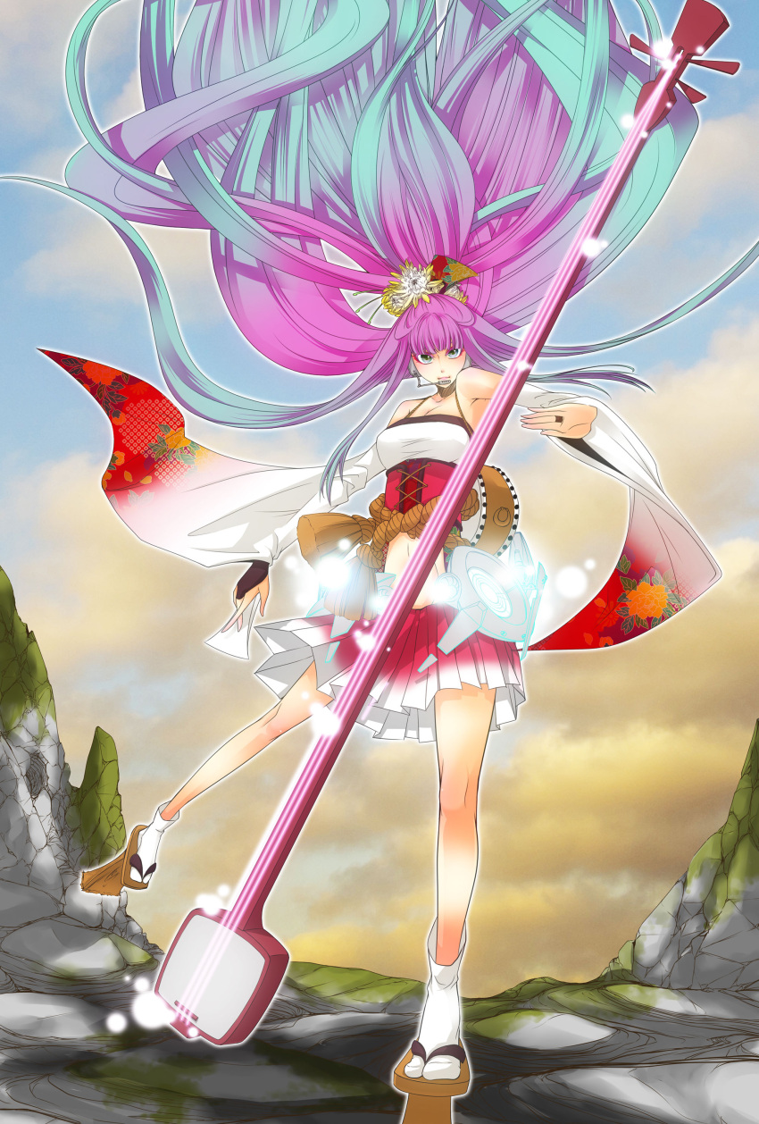 absurdres, aqua_hair, arm_up, bare_shoulders, blue_eyes, breasts, bridal_gauntlets, colored_eyelashes
