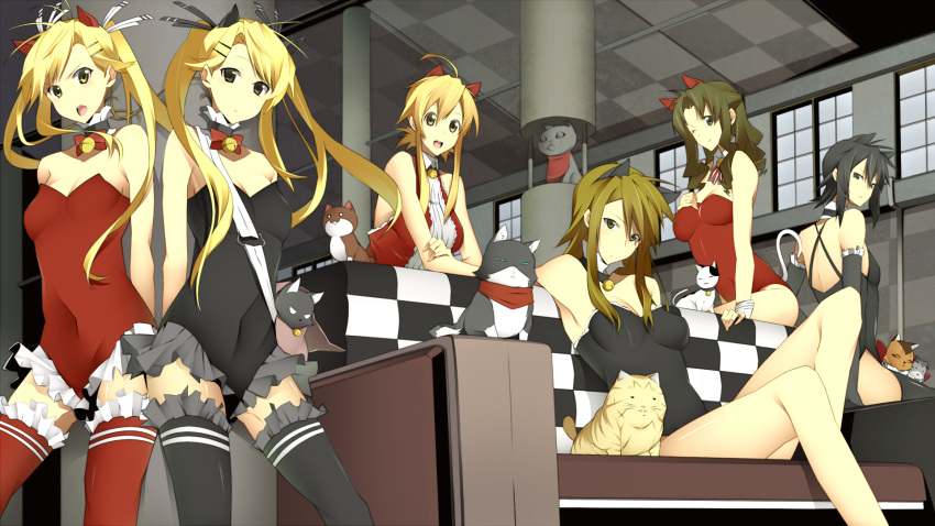 blonde_hair, brown_hair, cat, cat_ears, hands, highres, ichinose_nagi, josephine_(nyan_koi)