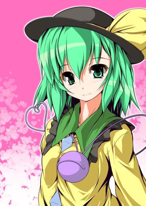 bust, eyeball, green_eyes, green_hair, hat, heart, heart_of_string, komeiji_koishi