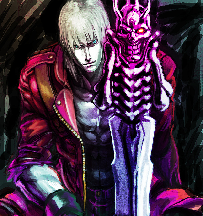 1boy, abs, atuki-kodou, blue_eyes, dante, dante_(devil_may_cry), devil_may_cry, devil_may_cry_(series)