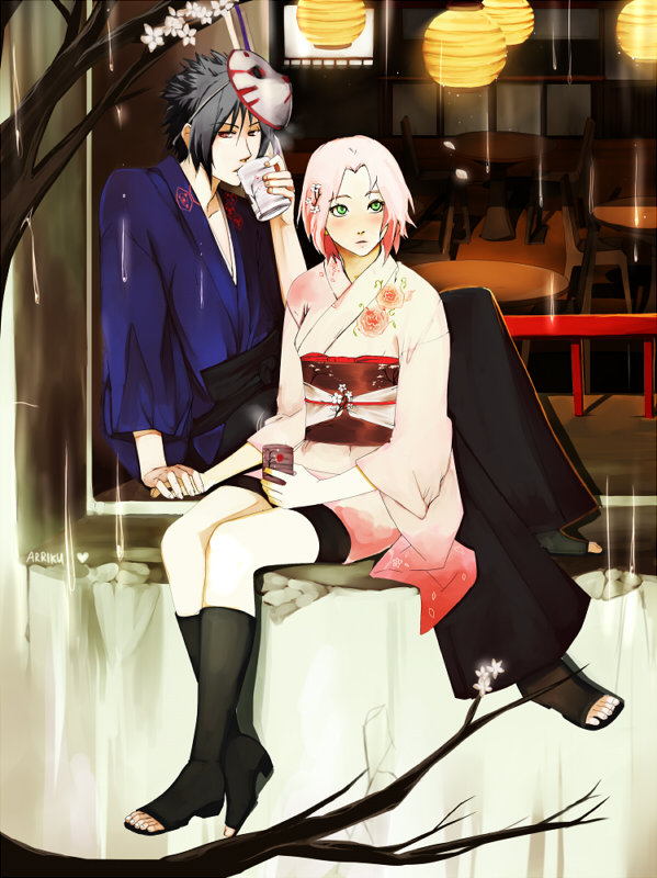 1girl, arriku, bike_shorts, black_hair, blush, boots, chinese_lantern, couple