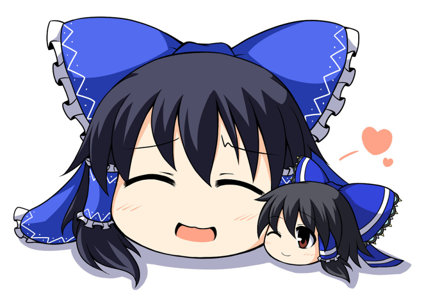 black_hair, blue, bow, brown_eyes, hair_bow, hair_tubes, hakurei_reimu, happy