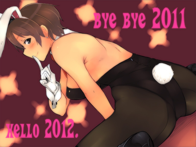2011, 2012, animal_ears, ass, back, back_seamed_legwear, black_legwear, breasts