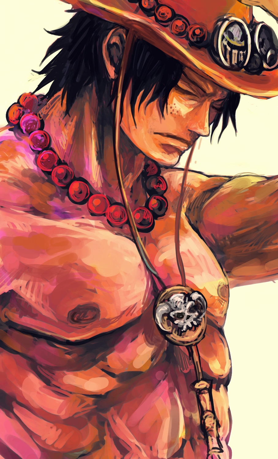 black_hair, closed_eyes, eyes_closed, freckles, hat, highres, male, muscle