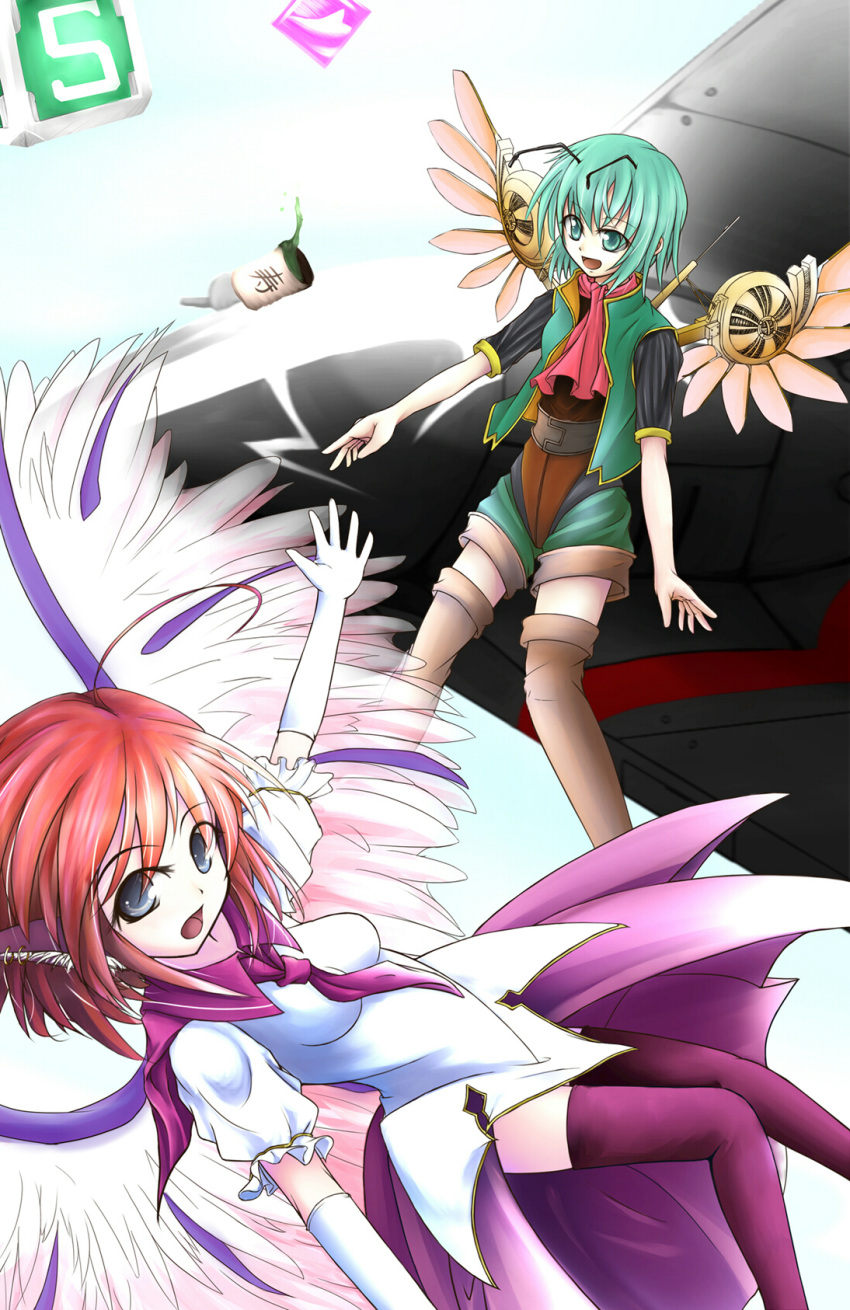 ahoge, alternate_costume, animal_ears, antenna, antennae, battle_garegga, black_heart_(battle_garegga), blue_eyes