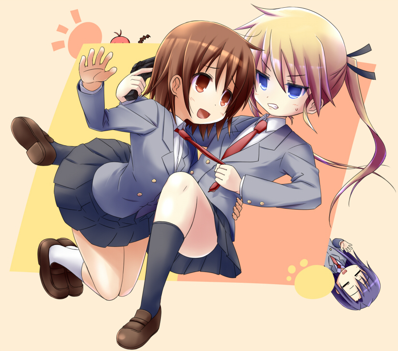 arche.x, blazer, blonde_hair, blue_eyes, botsu_kyara, braid, brown_eyes, brown_hair
