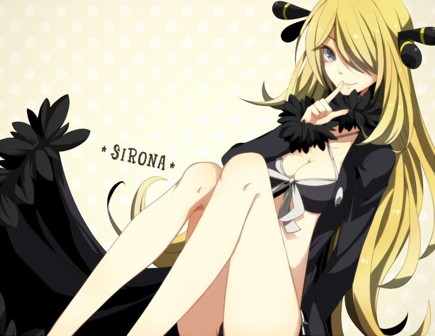 adapted_costume, bikini, blonde_hair, breasts, coat, engrish, feather_boa, grey_eyes