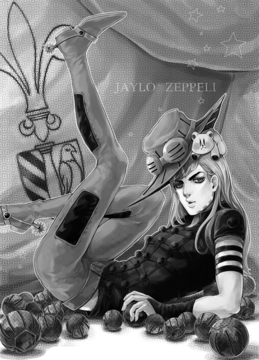 ball, beard, belt, bridal_gauntlets, facial_hair, gyro_zeppeli, hat, highres