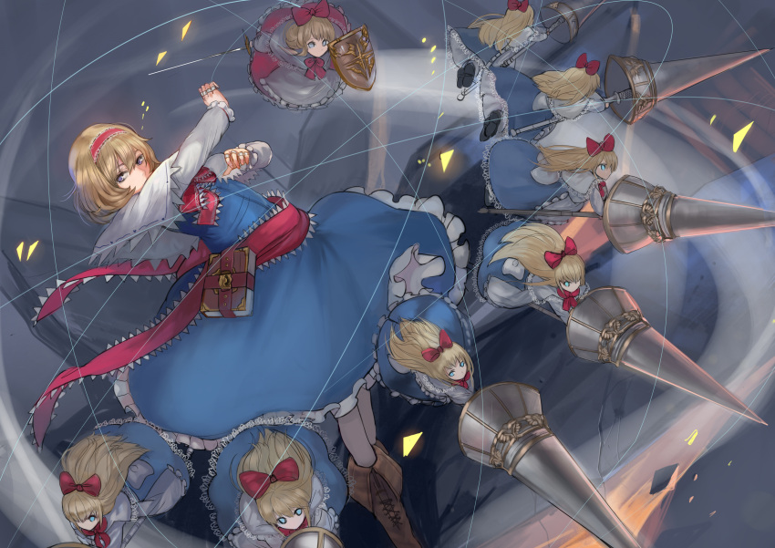 absurdres, alice_margatroid, blonde_hair, boots, bow, capelet, daro_(645046276), doll